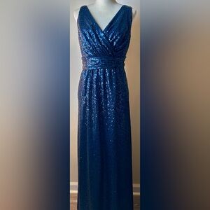 david's bridal navy blue sequin dress Pattern Sequin Cap Sleeve Sheath Dress
